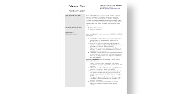 cv agent administratif